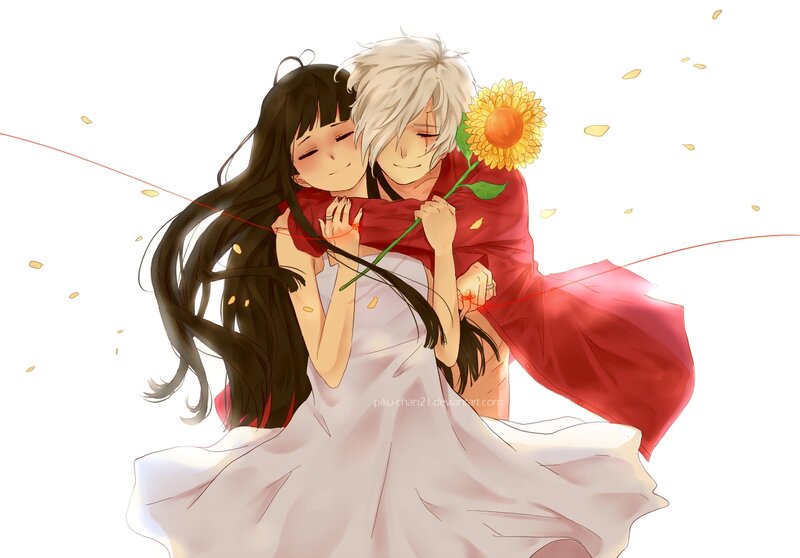 Couple Hugging with Sunflower