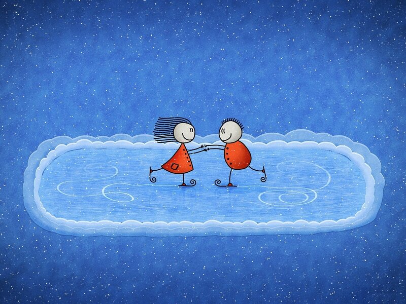 couple ice skating at night
