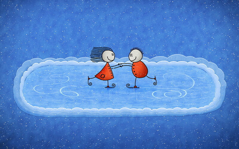 Couple Ice Skating — Blue, Peaceful