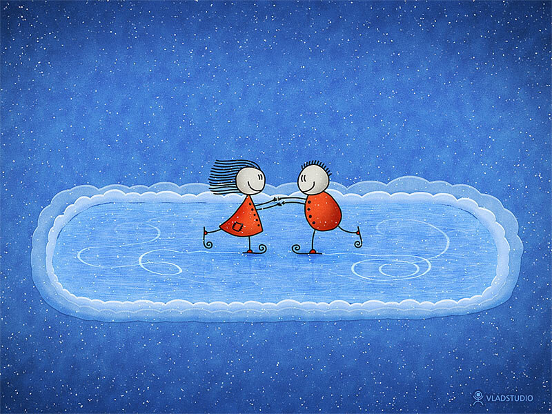 Couple ice skating on a cloud