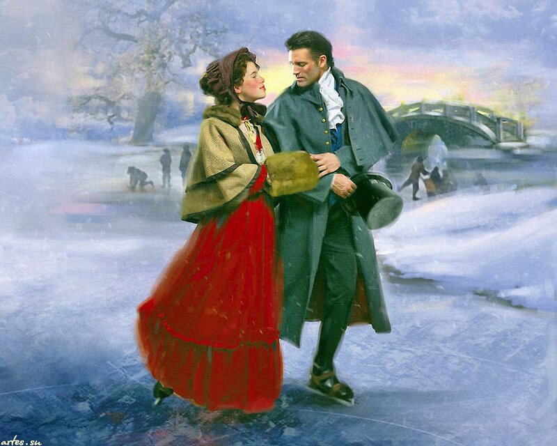 Couple Ice Skating — Red