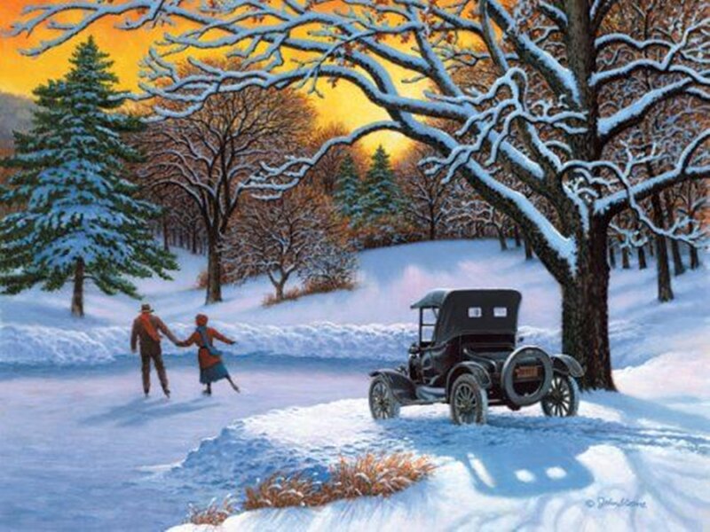 Couple Ice Skating — White
