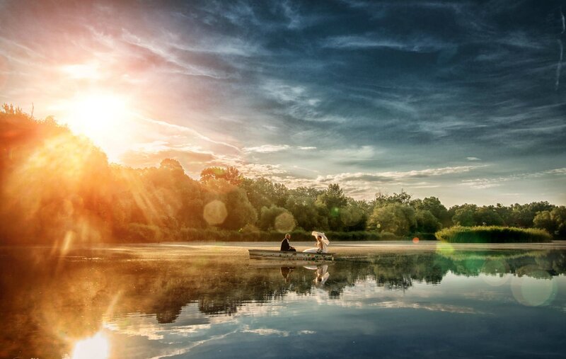 Couple in a Boat — Blue, Dramatic