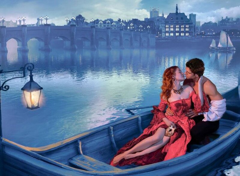 Couple in a Boat — Blue, Romantic