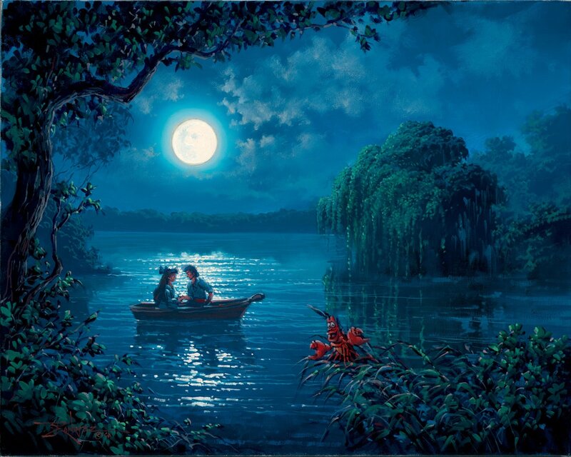 Couple in a Boat — Blue, Serene, Night, Painting