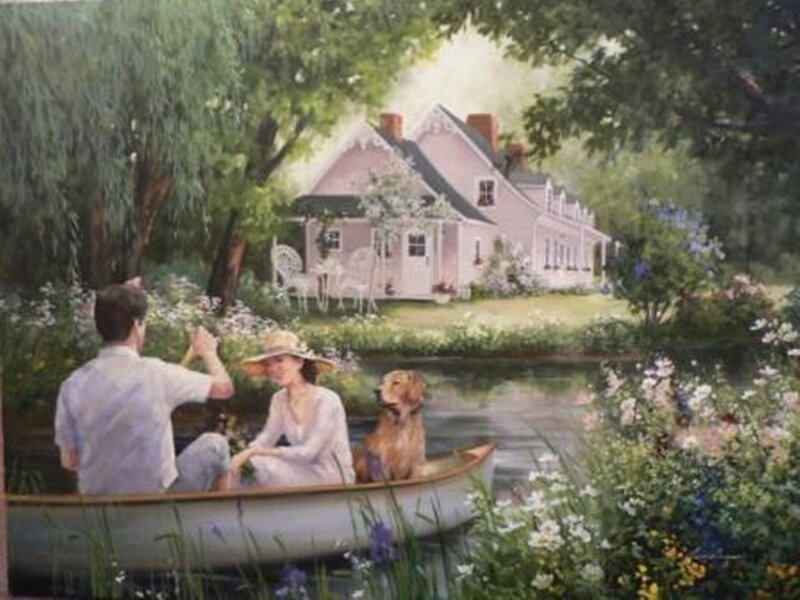 Couple in a Boat — Green, Serene, Afternoon