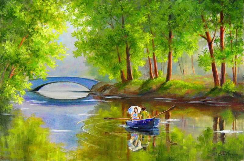 Couple in a Boat — Green, Serene