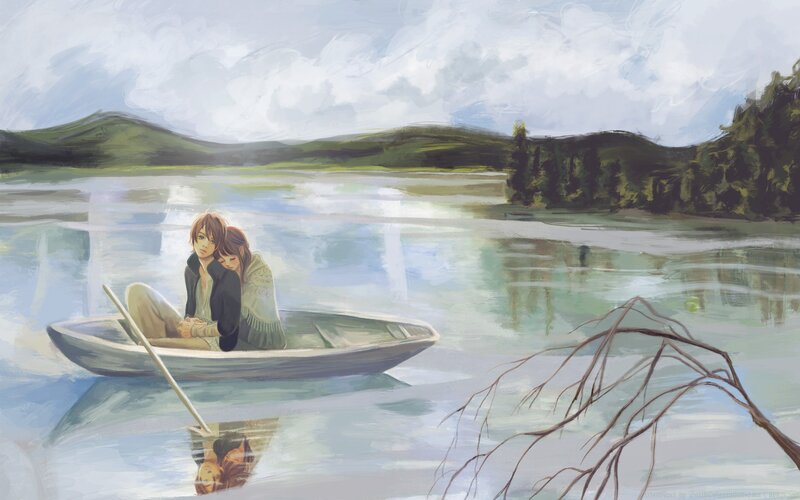 Couple in a boat on a lake