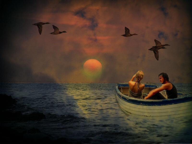 Couple in a Boat — Orange, Dramatic