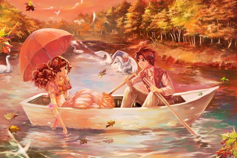 Couple in a Boat — Orange, Serene