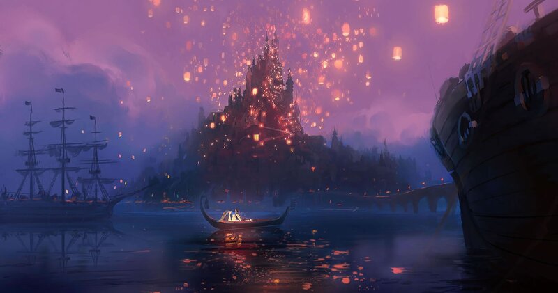 Couple in a Boat — Purple, Magical, Night