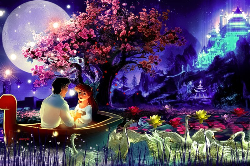Couple in a Boat — Purple, Romantic, Night