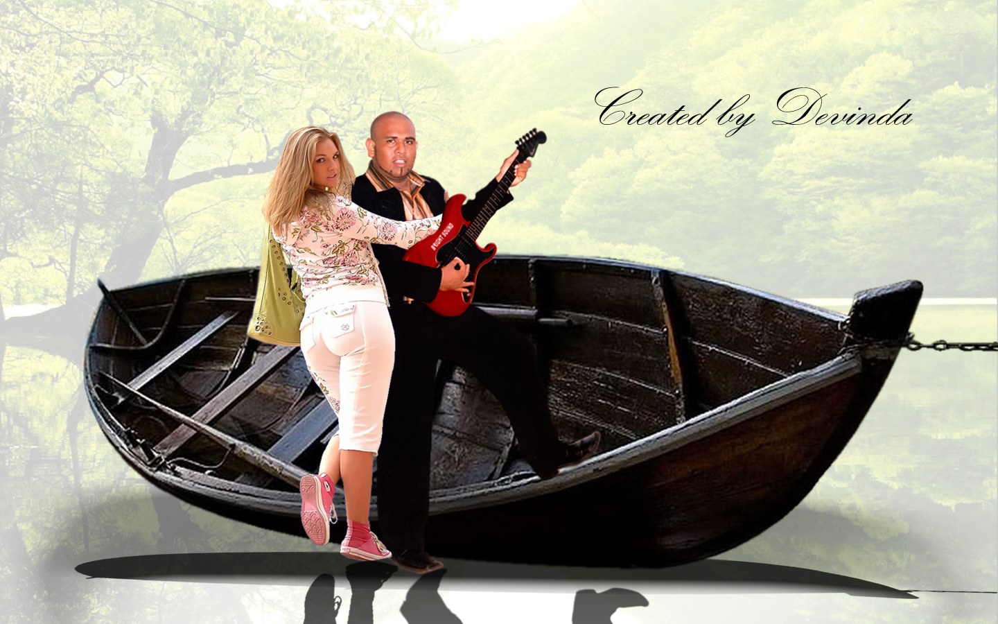 Couple in a boat with guitar