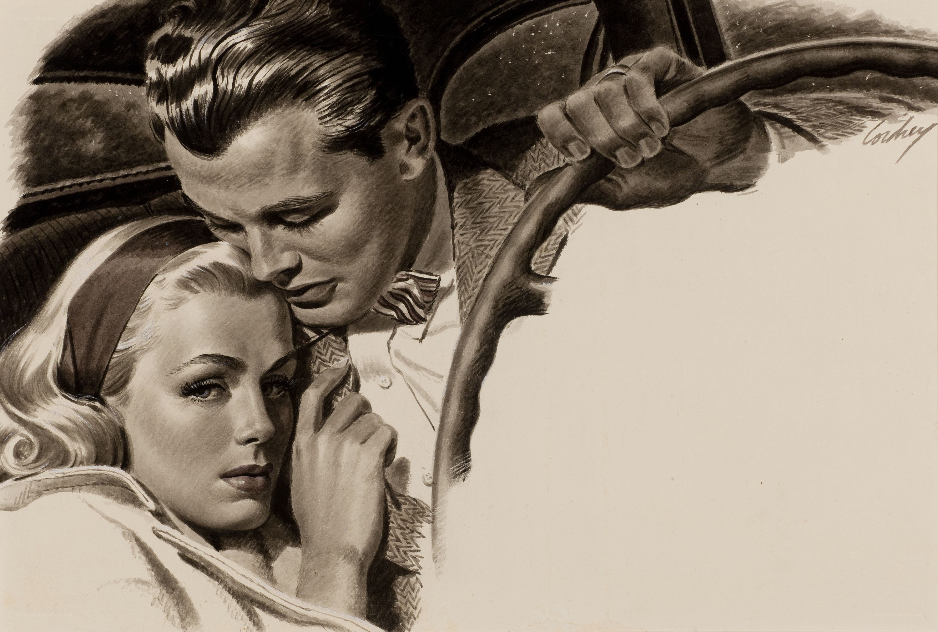 Couple in a car illustration