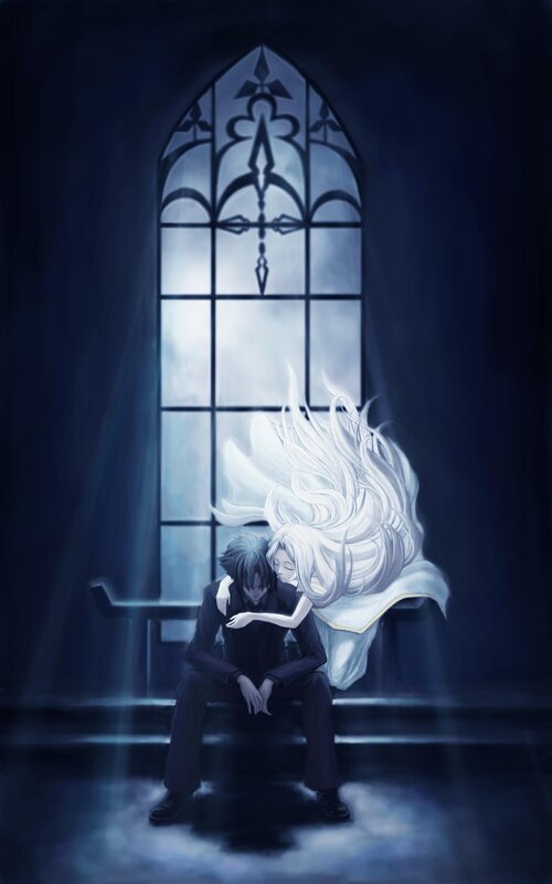 Couple in a church window
