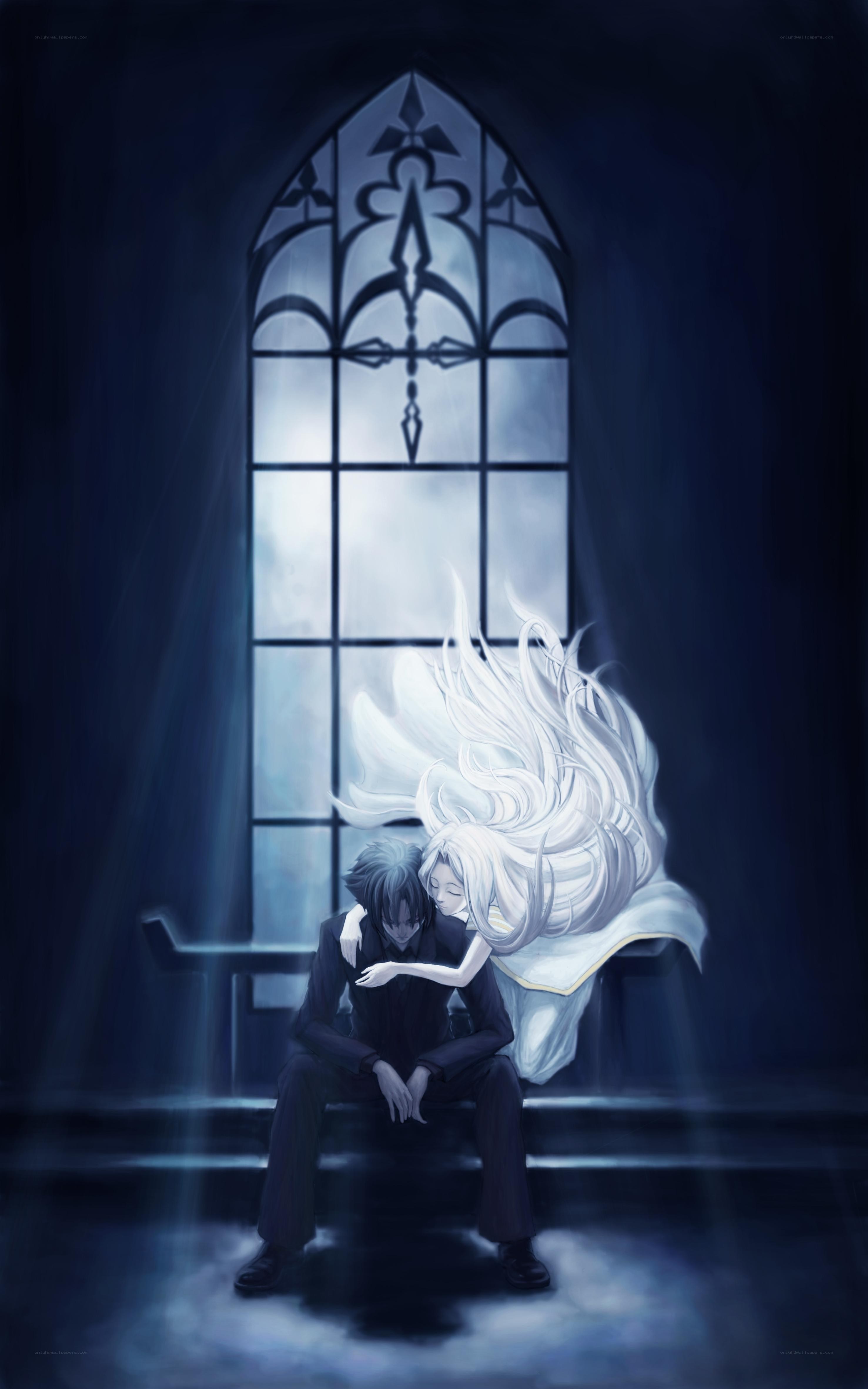 Couple in a church window