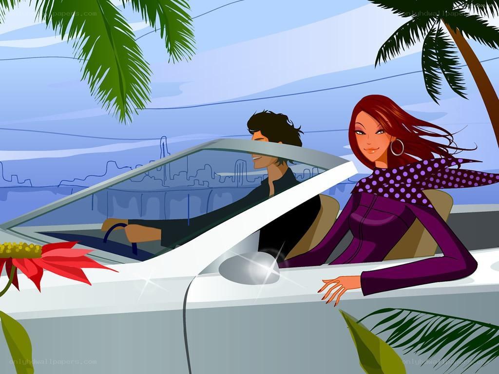 Couple in a convertible car