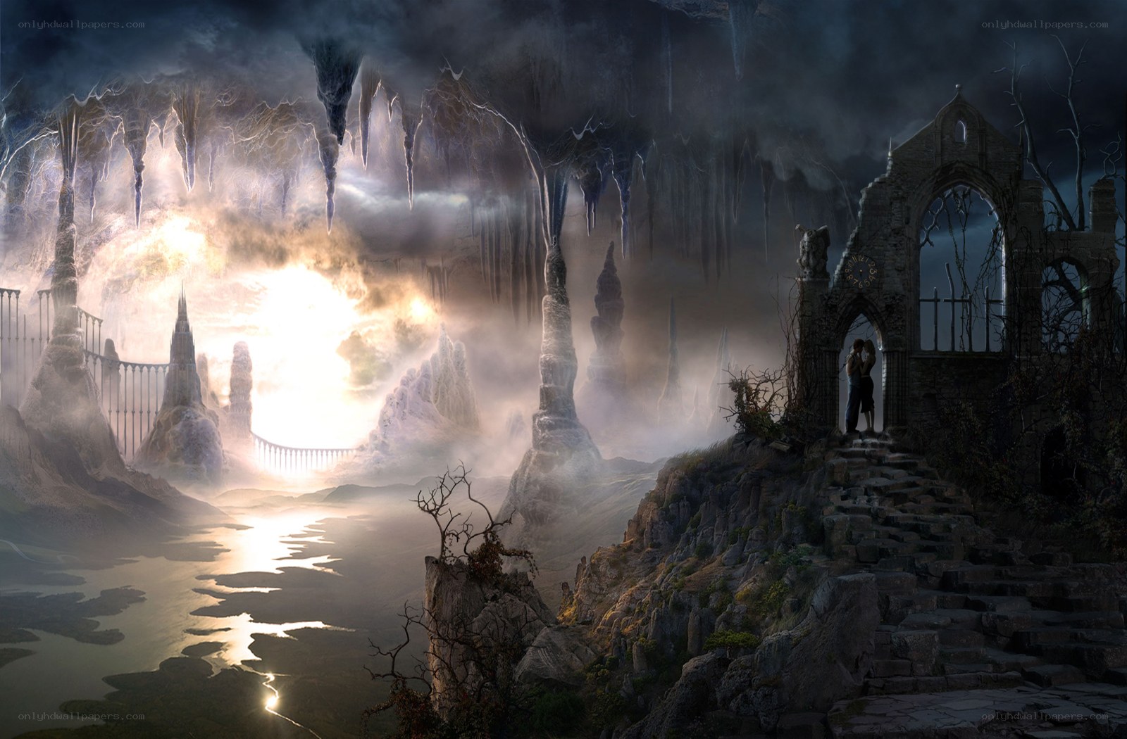 couple in a dark ruin