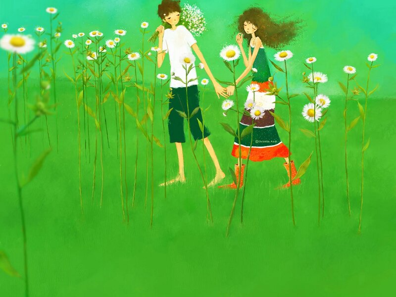 Couple in a Field — Green, Serene