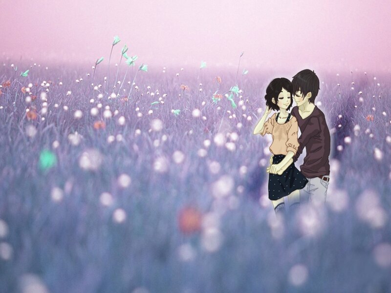 Couple in a Flower Field — Purple, Serene