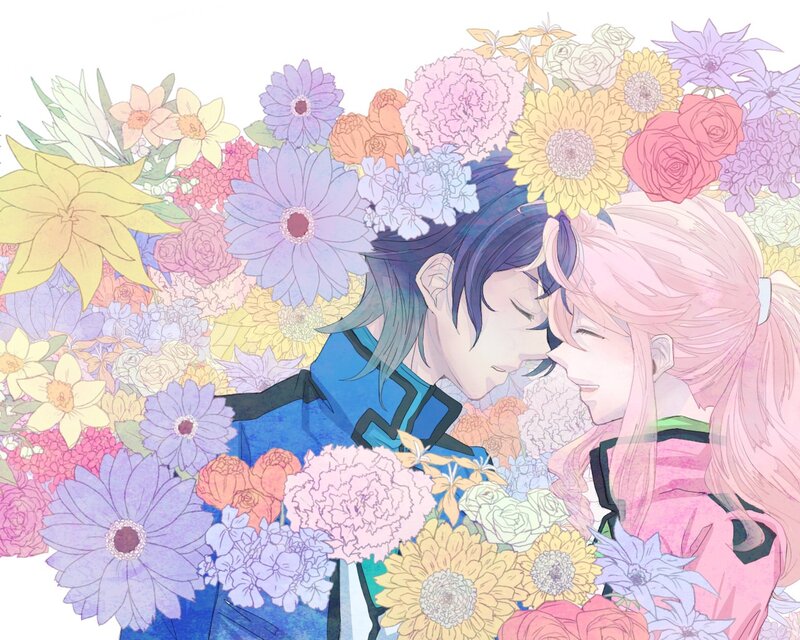 couple in a flower garden