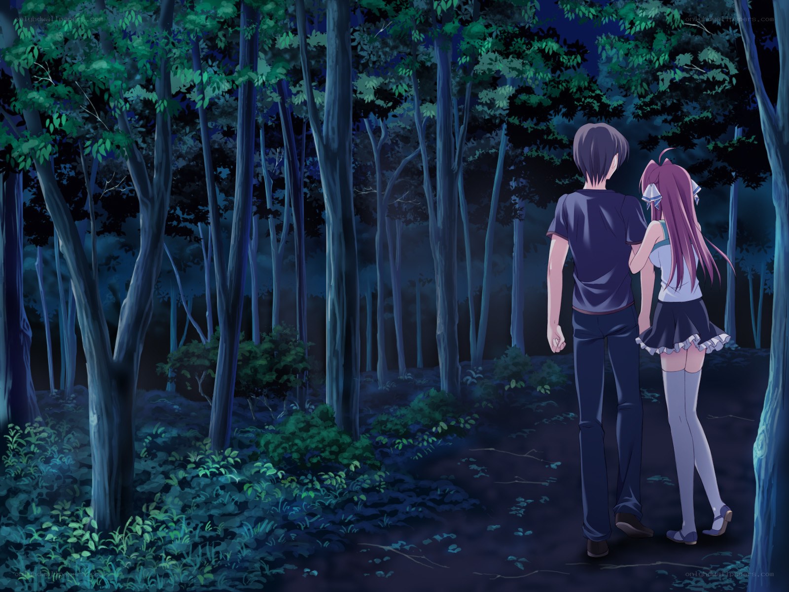 couple in a forest at night