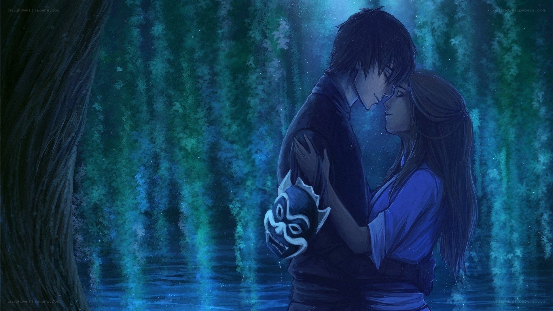 couple in a forest embrace