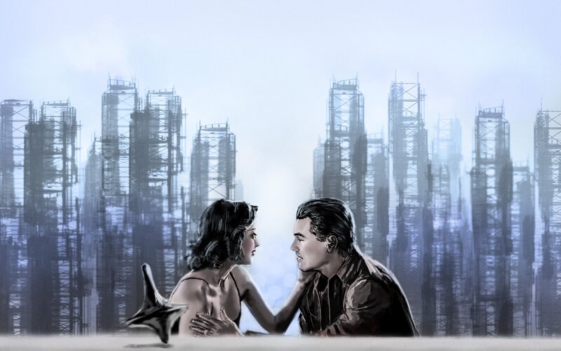 Couple in a futuristic city