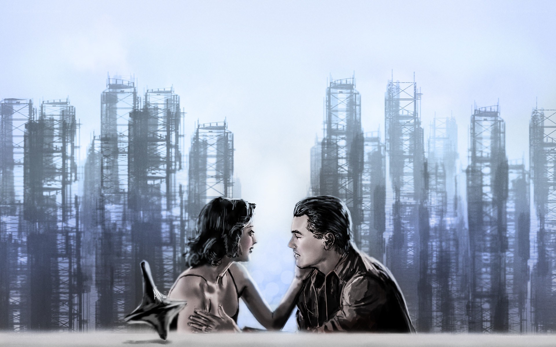 Couple in a futuristic city