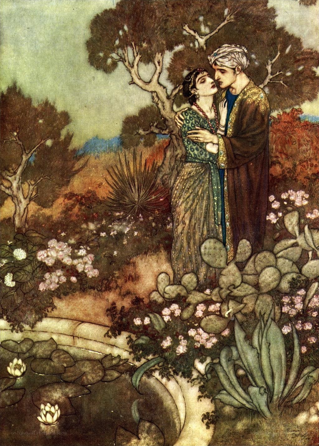 Couple in a garden embrace