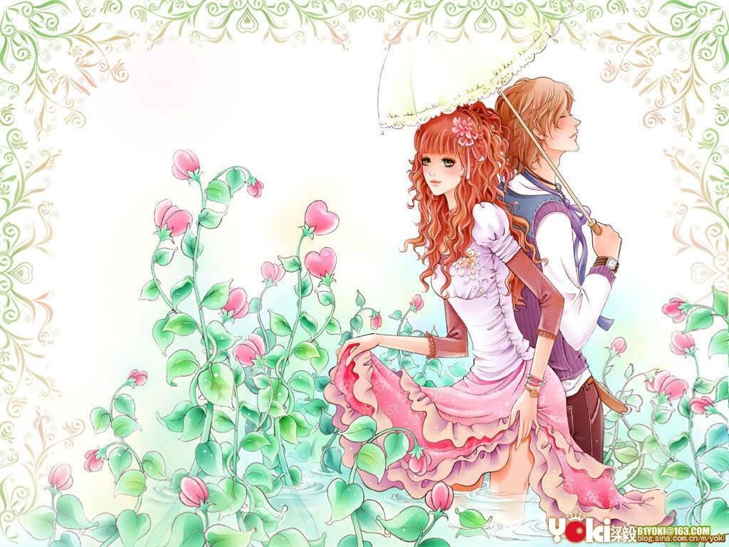 Couple in a garden with umbrella