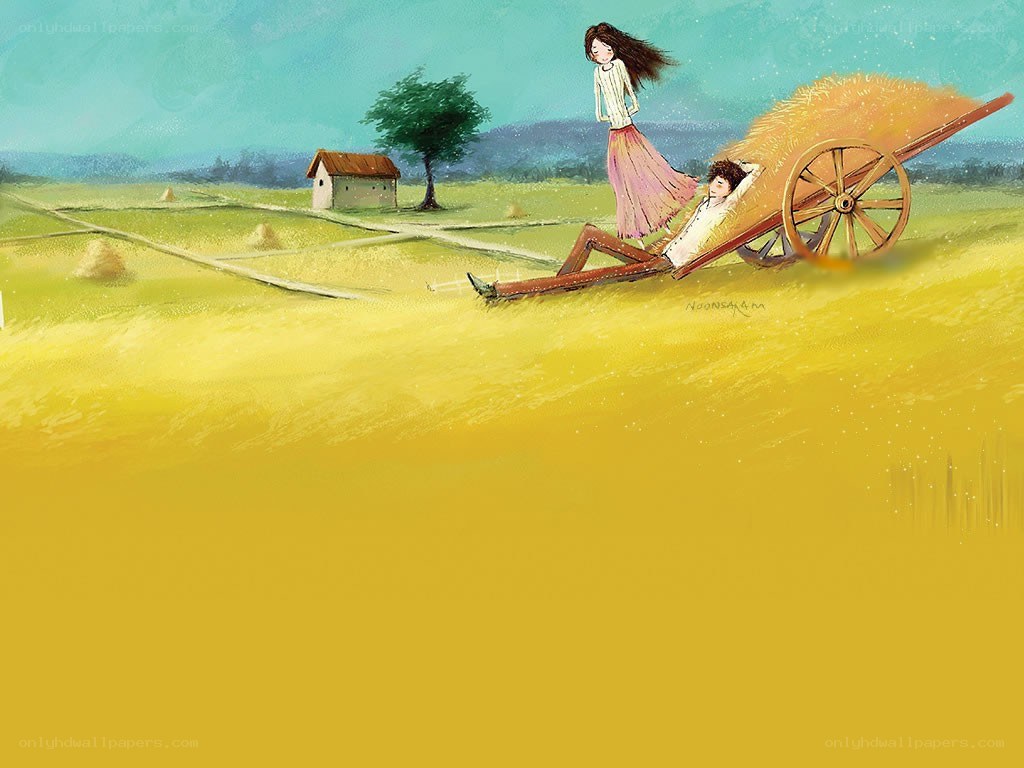 Couple in a hay cart