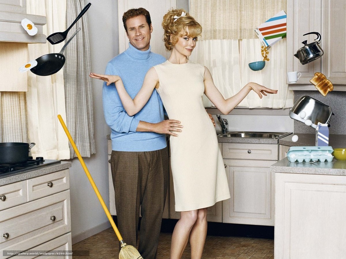 Couple in a kitchen with floating objects
