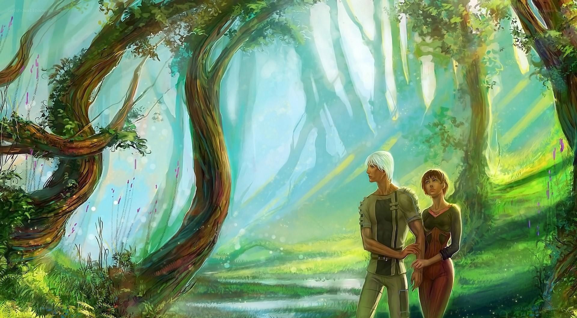 Couple in a magical forest