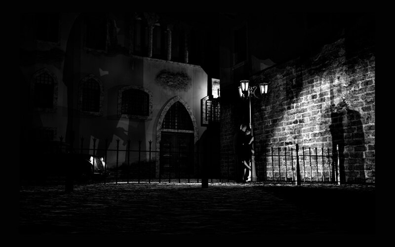 Couple in a moonlit alley