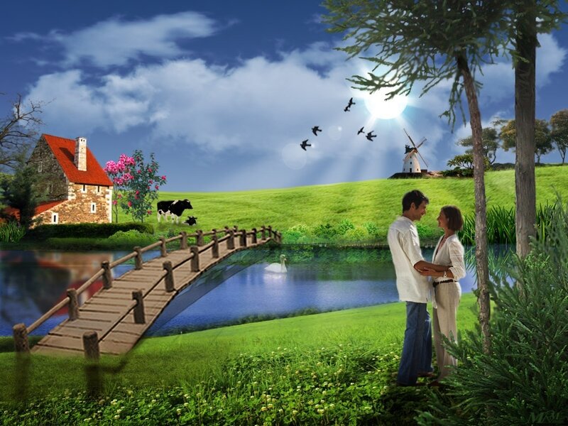 Couple in a peaceful countryside
