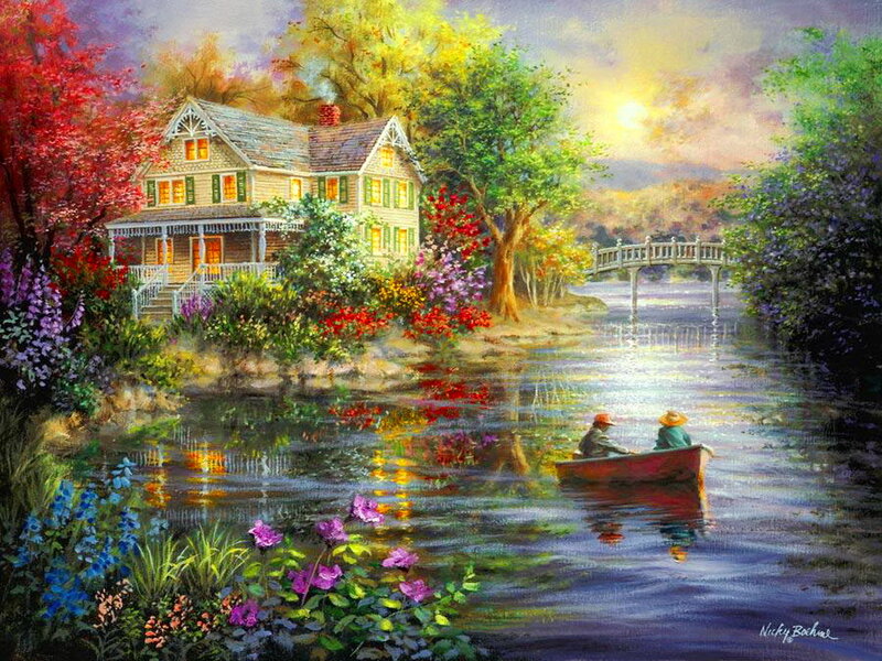 Couple in a Rowboat — Green, Serene