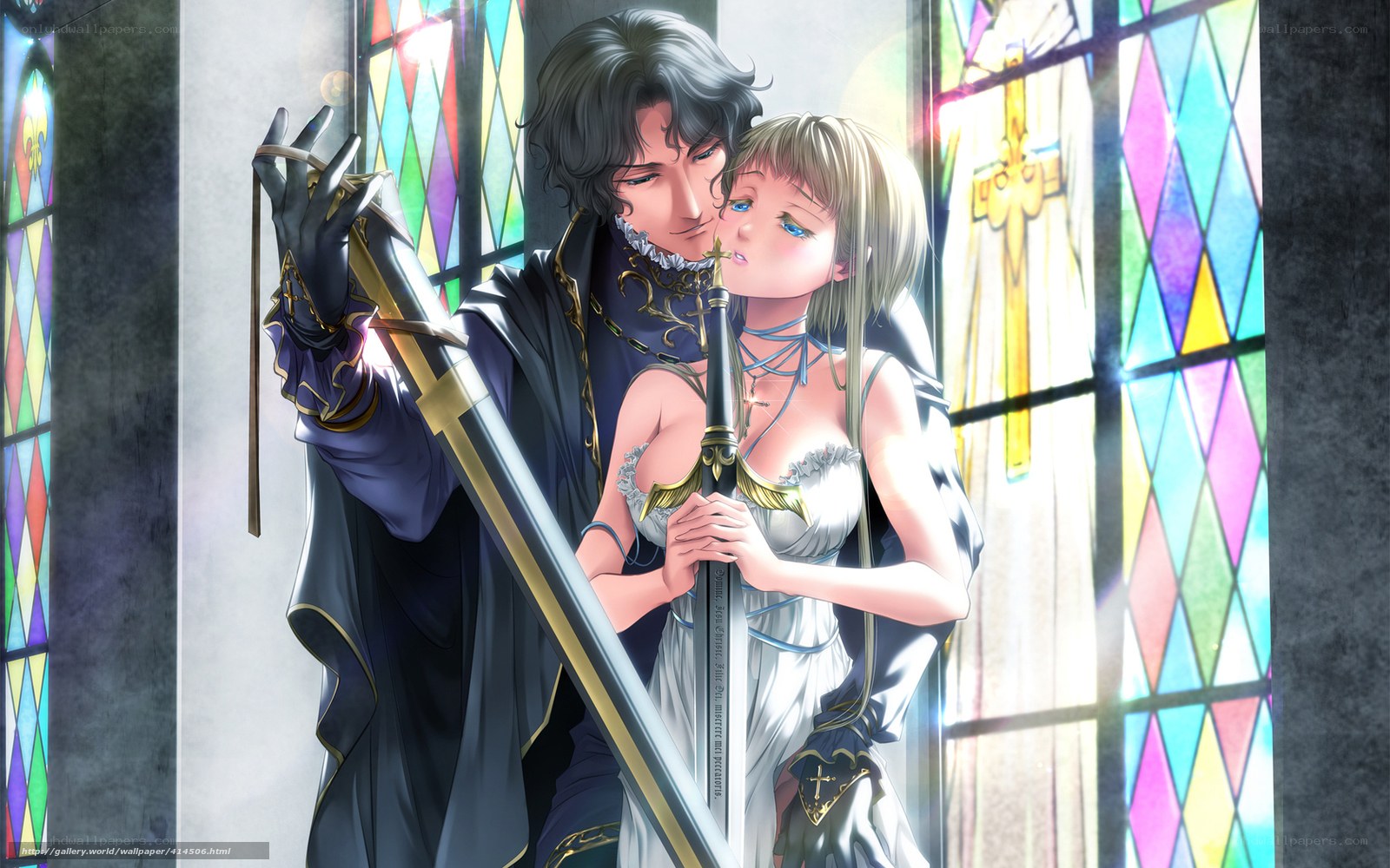 Couple in a stained glass church