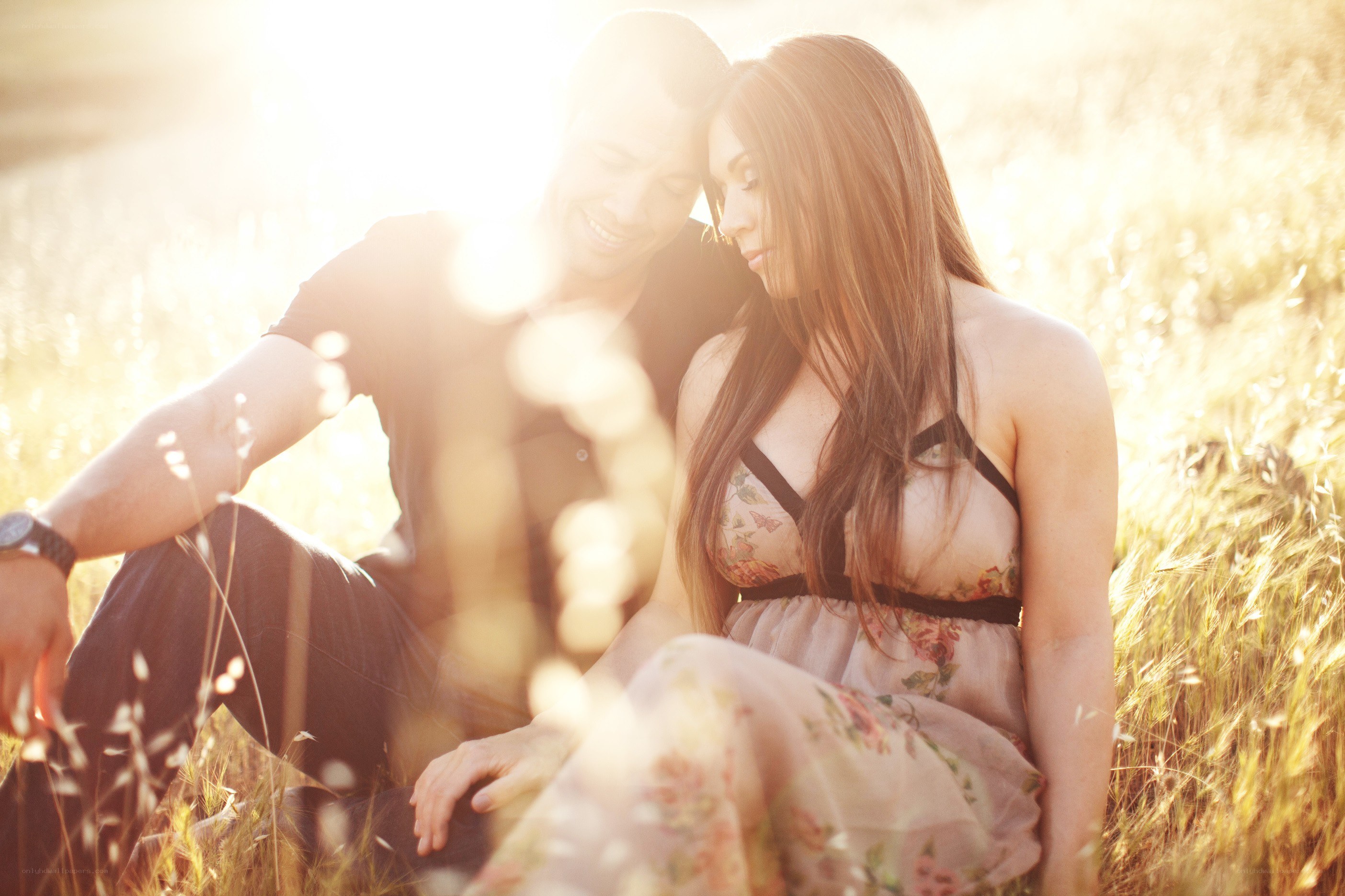 Couple in a sunlit field