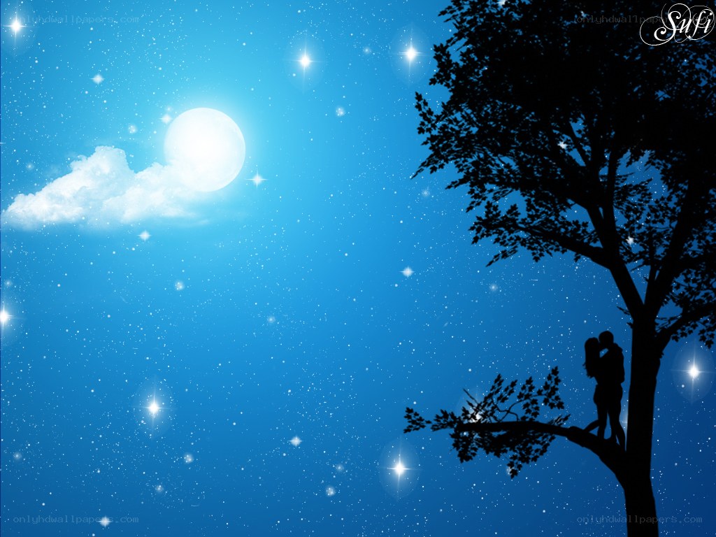 Couple in a tree under the moon