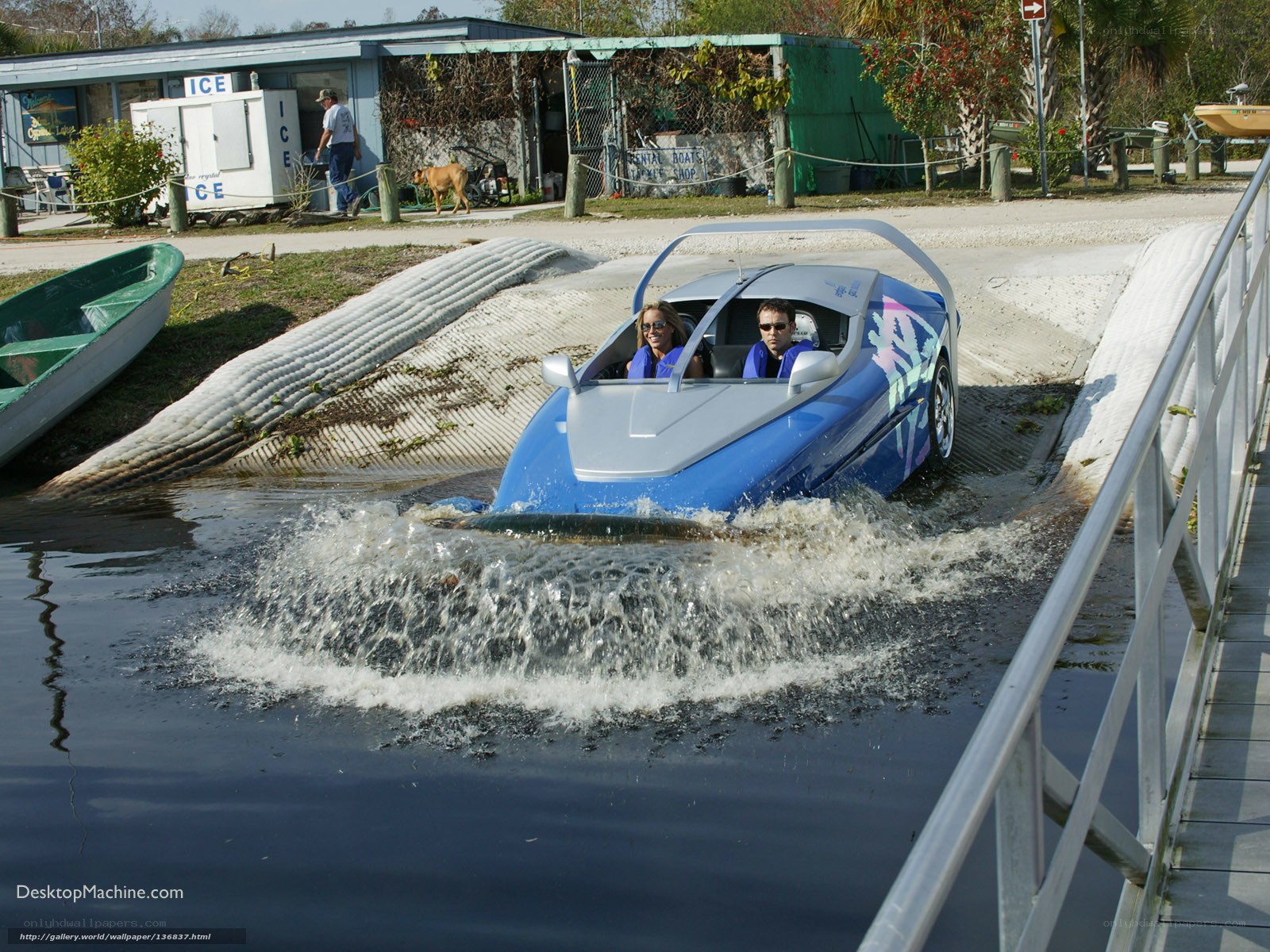 Couple in a watercraft on ramp