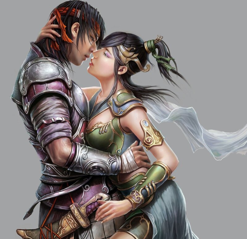 Couple in Armor Embracing