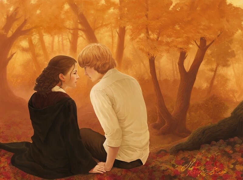 Couple in autumn forest