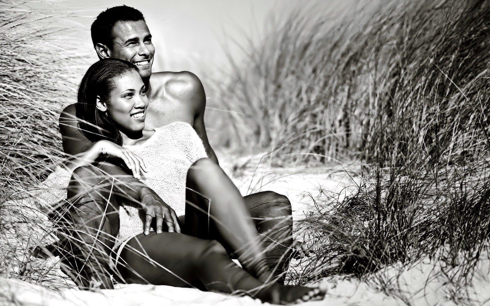 Couple in beach grass