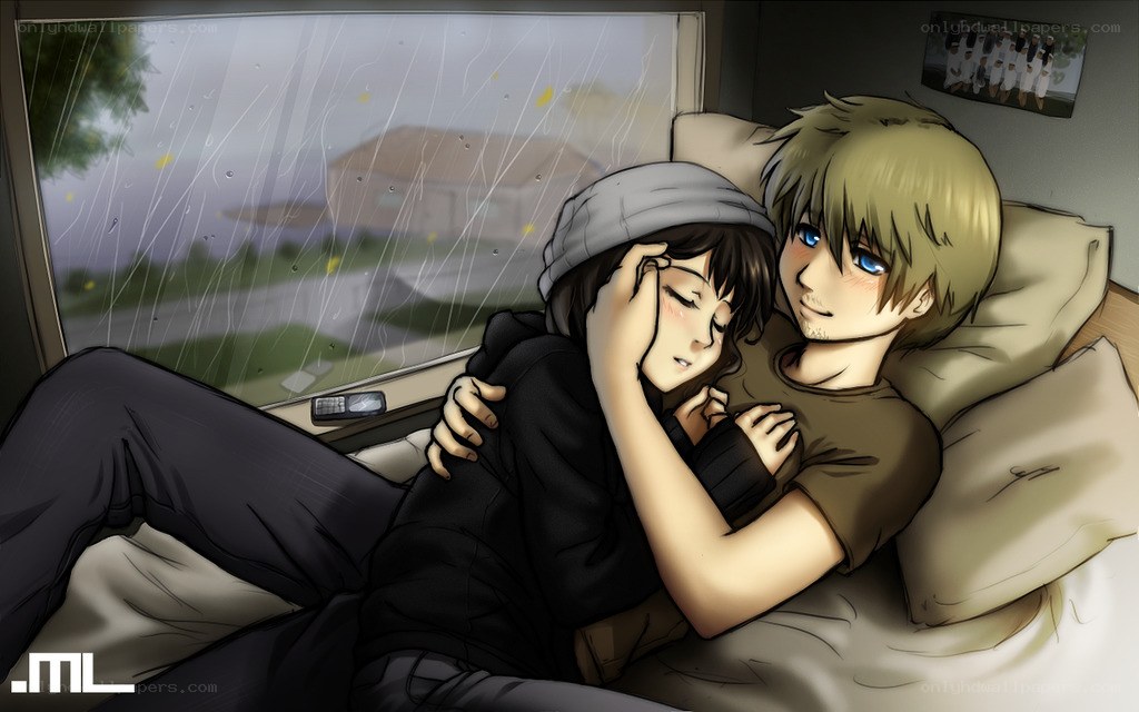 Couple in bed during rain