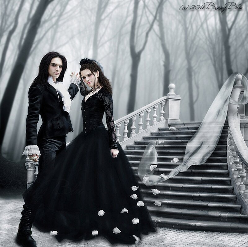 Couple in Black Dresses