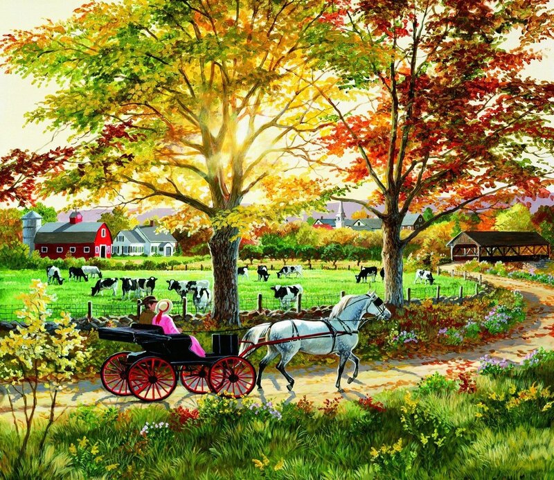 Couple in Carriage — Green, Serene