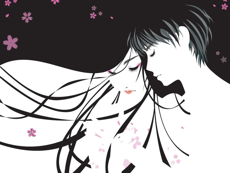 couple in cherry blossom wind