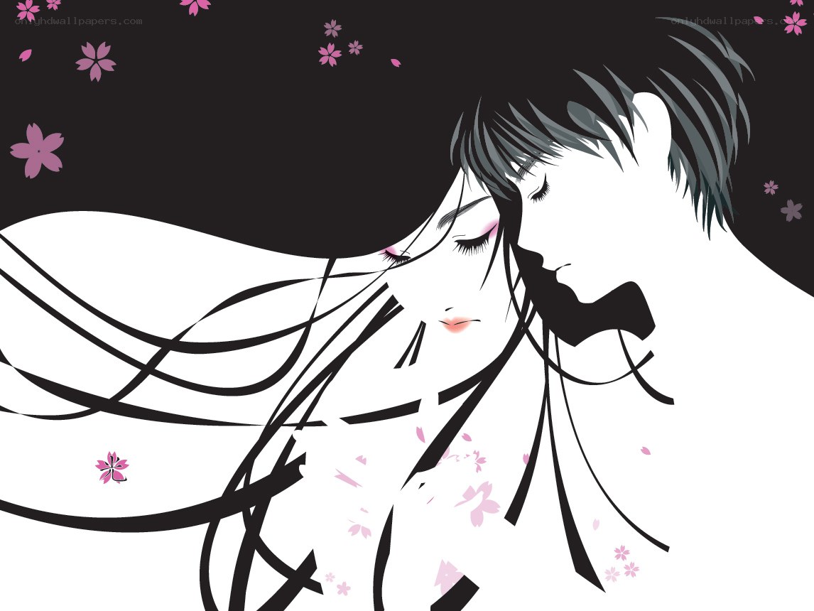 couple in cherry blossom wind