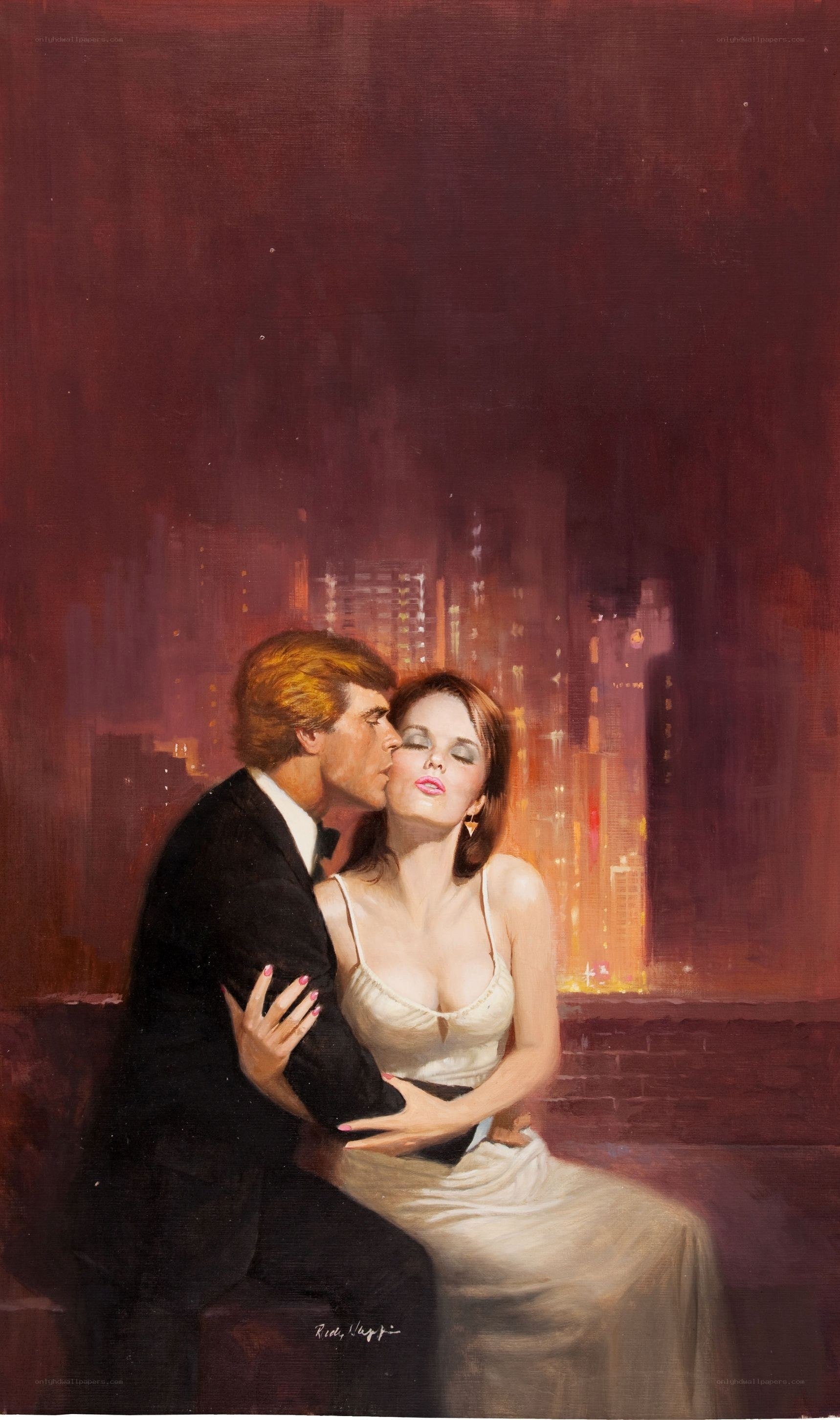 Couple in city at night